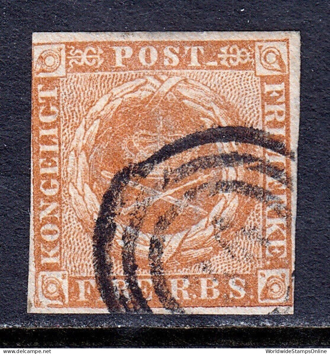 DENMARK — SCOTT 2b — 1851 4rs YELLOW BROWN — USED — SCV $55 - Used Stamps