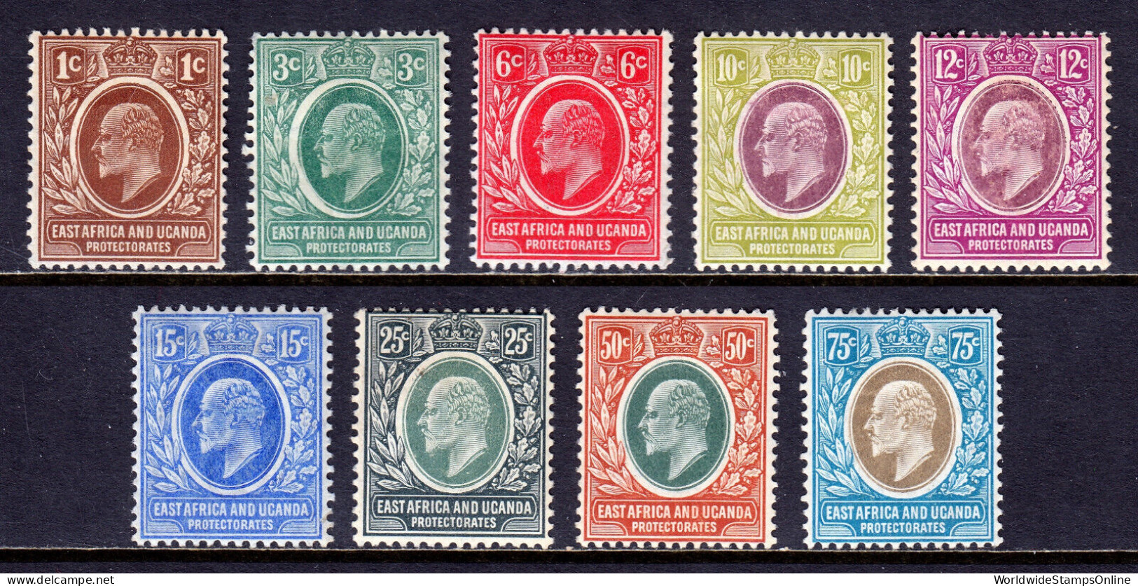 EAST AFRICA UGANDA — SCOTT 31-39 — 1907-08 KEVII SET — MH — SCV $121 - Protettorati De Africa Orientale E Uganda