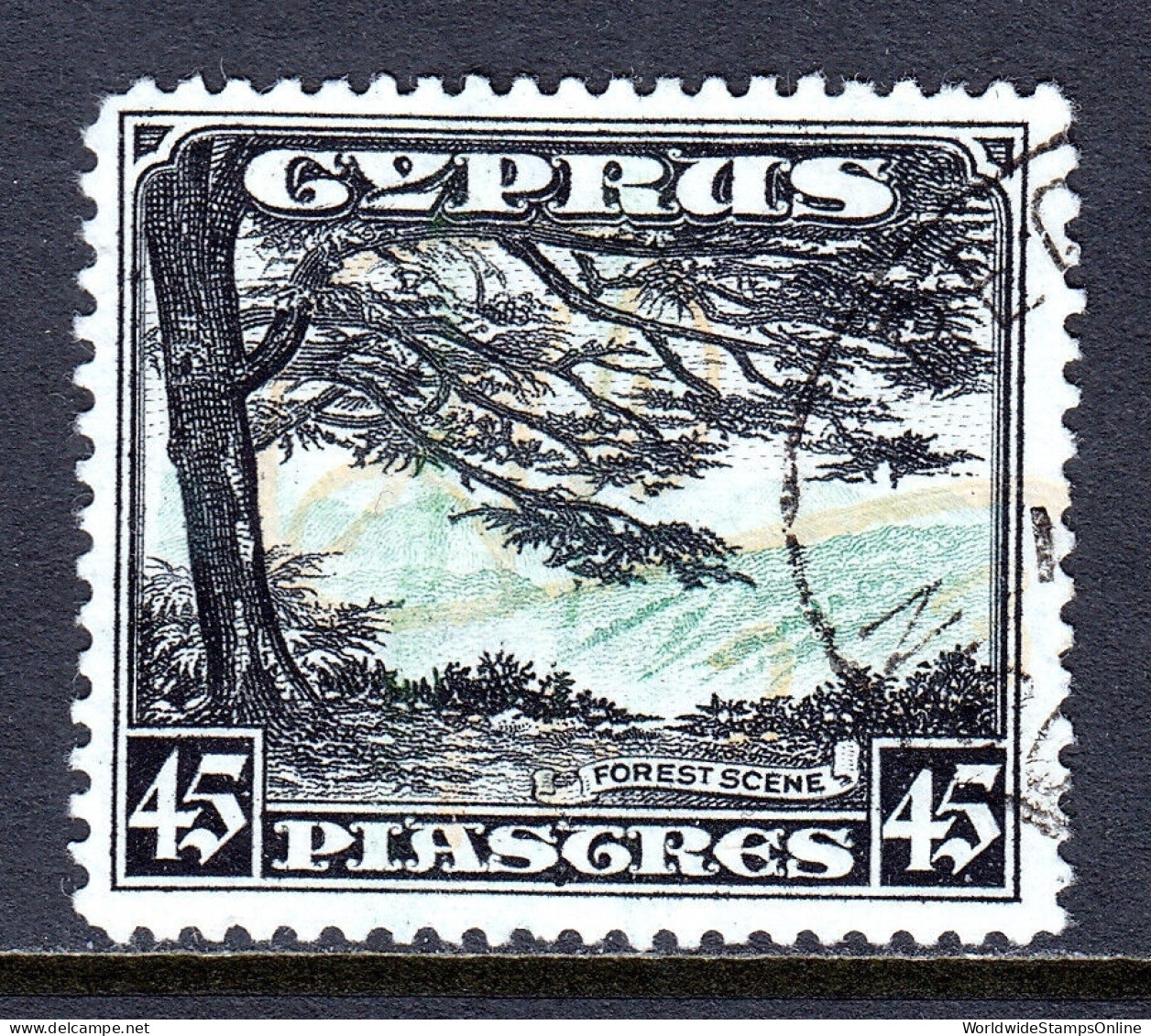 CYPRUS — SCOTT 135 — 1934 45pi KGV PICTORIAL ISSUE— USED — SCV $85 - Cyprus (...-1960)