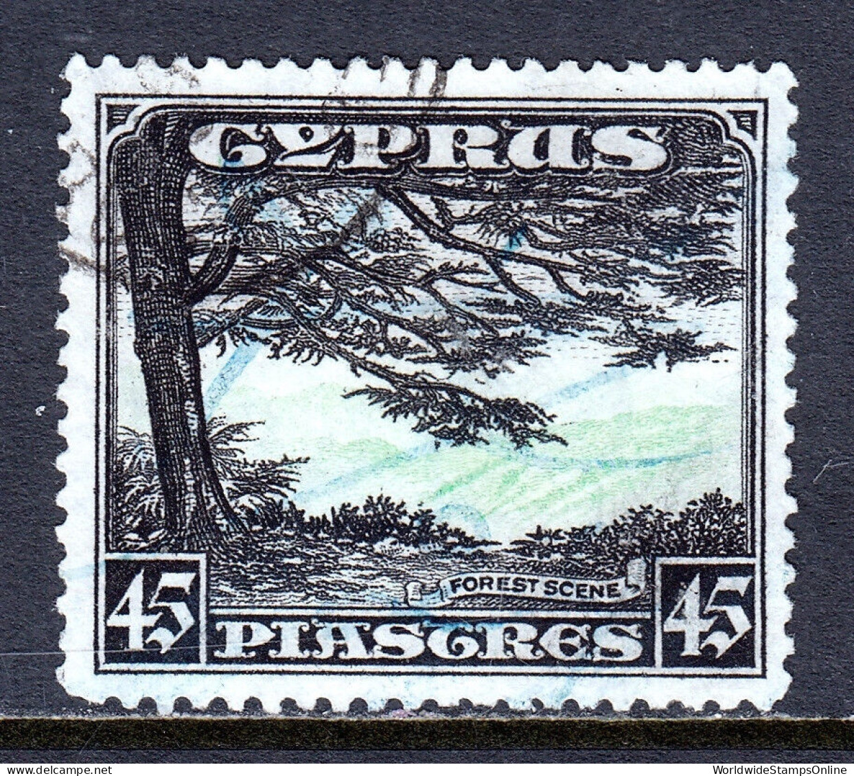 CYPRUS — SCOTT 135 — 1934 45pi KGV PICTORIAL ISSUE— USED — SCV $85 - Cyprus (...-1960)