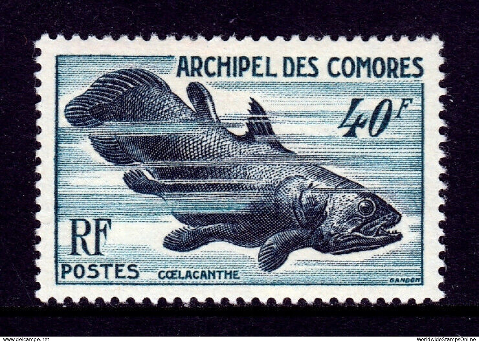 COMORO ISLANDS — SCOTT 42 — 1954 40f COELACANTH — SCV $25 - Ongebruikt