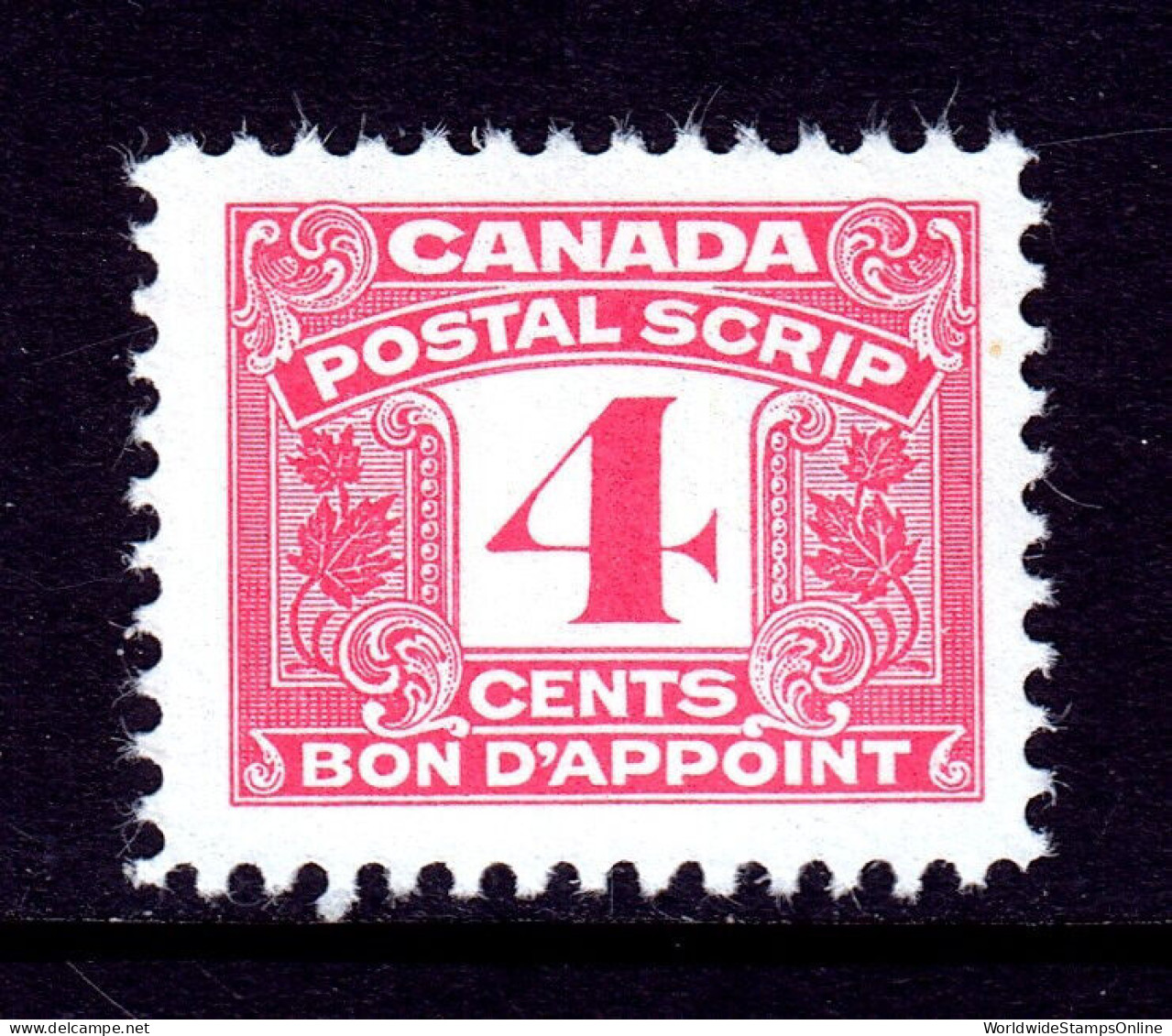 CANADA — VAN DAM FPS44 — 4¢ THIRD ISSUE POSTAL SCRIPT — MNH — CV $93 - Revenues