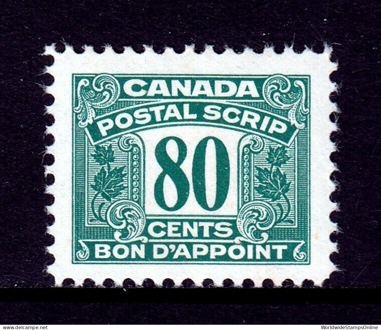 CANADA — VAN DAM FPS57 — 80¢ THIRD ISSUE POSTAL SCRIPT — MNH — CV $93 - Fiscaux