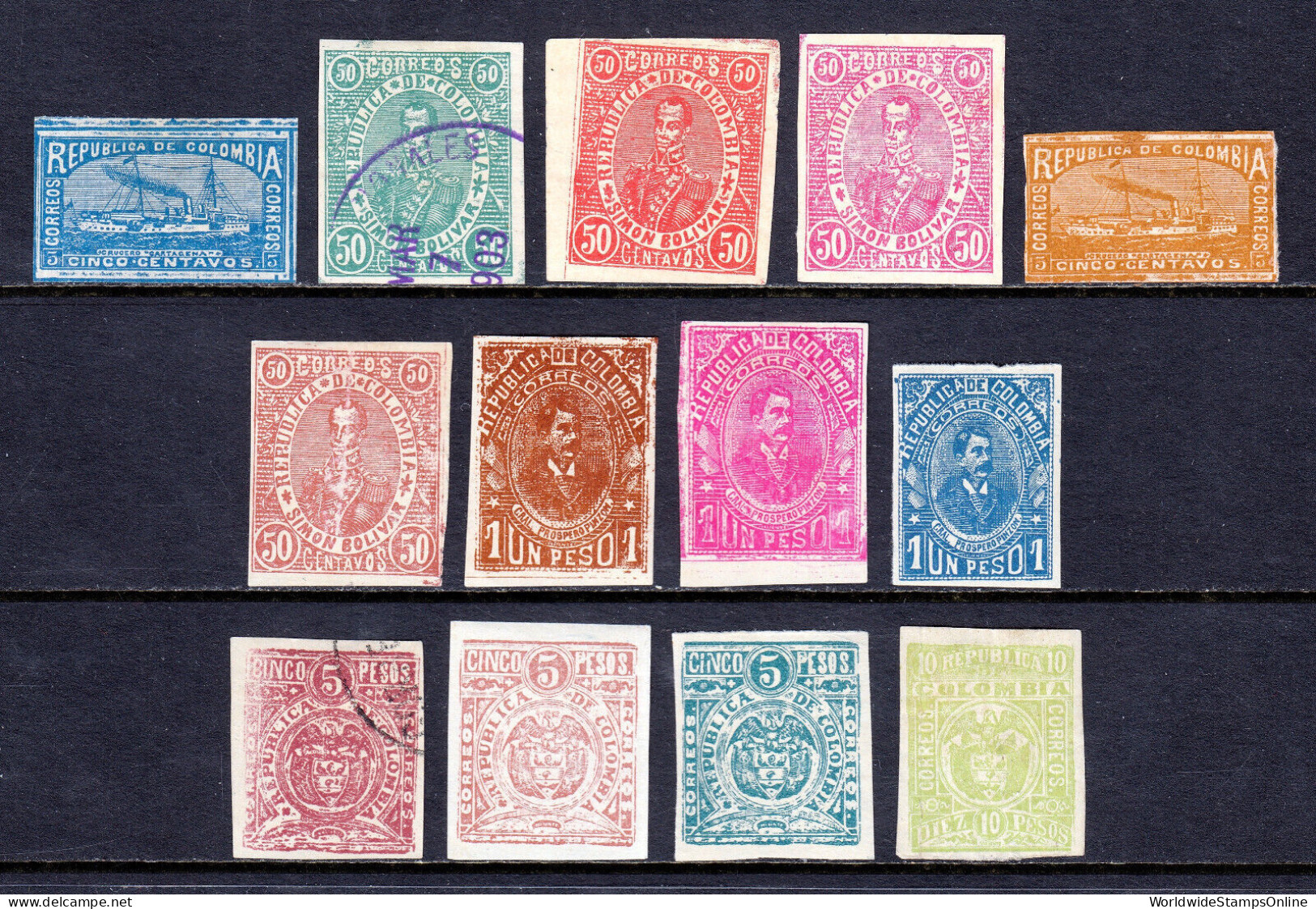 COLOMBIA — SCOTT 209/223 — 1903-04 BARRANQUILLA ISSUE — MH/MNG/USED — SCV $61 - Colombia