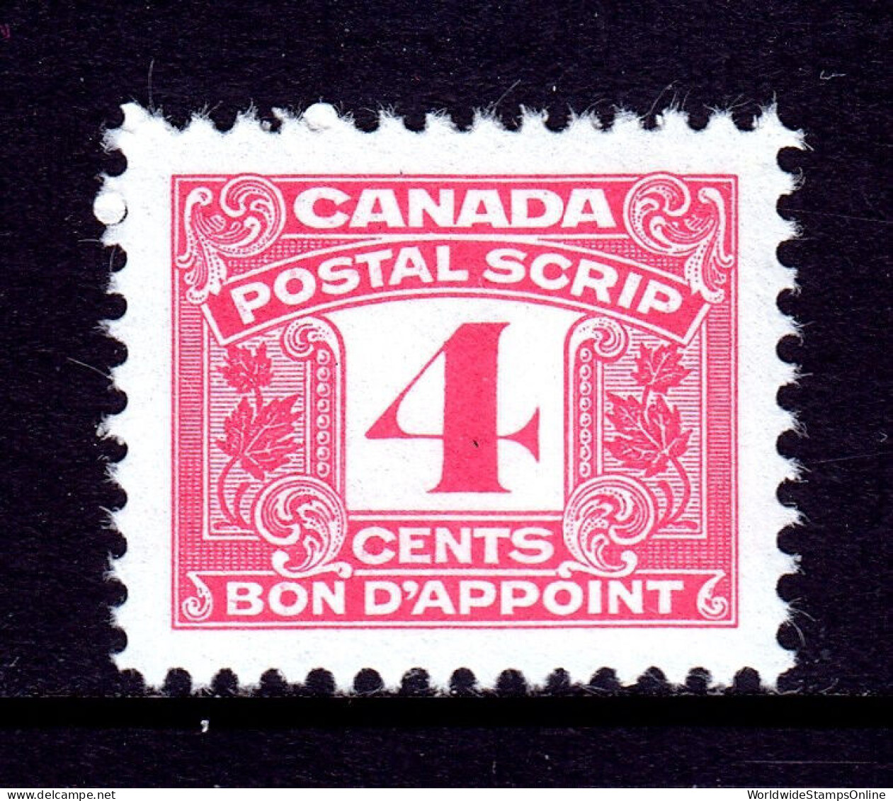 CANADA — VAN DAM FPS44 — 4¢ THIRD ISSUE POSTAL SCRIPT — MH — CV $75 - Fiscaux