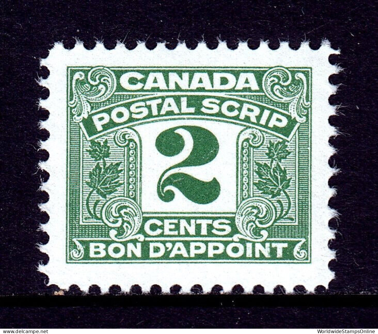 CANADA — VAN DAM FPS42 — 2¢ THIRD ISSUE POSTAL SCRIPT — MNH — CV $31 - Fiscale Zegels