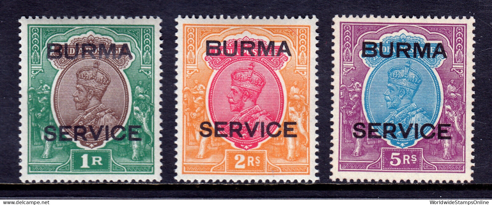 BURMA — SCOTT O11, O12, O13 — 1937 KGV 1r, 2r, 5r OFFICIALS — MH — SCV $285 - Birmanie (...-1947)