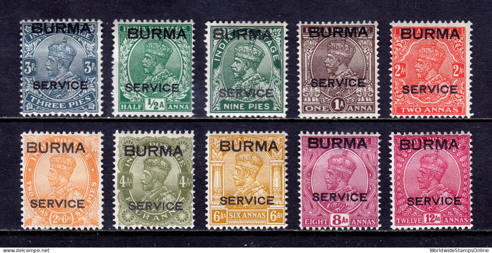 BURMA — SCOTT O1/O10 — 1937 KGV OFFICIALS — MH — SCV $113 - Birma (...-1947)