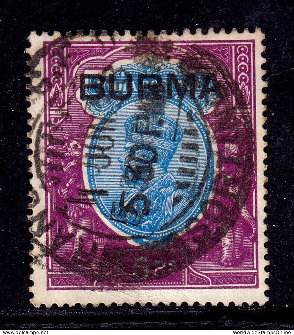 BURMA — SCOTT 15 — 1937 KGV 5r ISSUE — USED — SCV $30 - Burma (...-1947)
