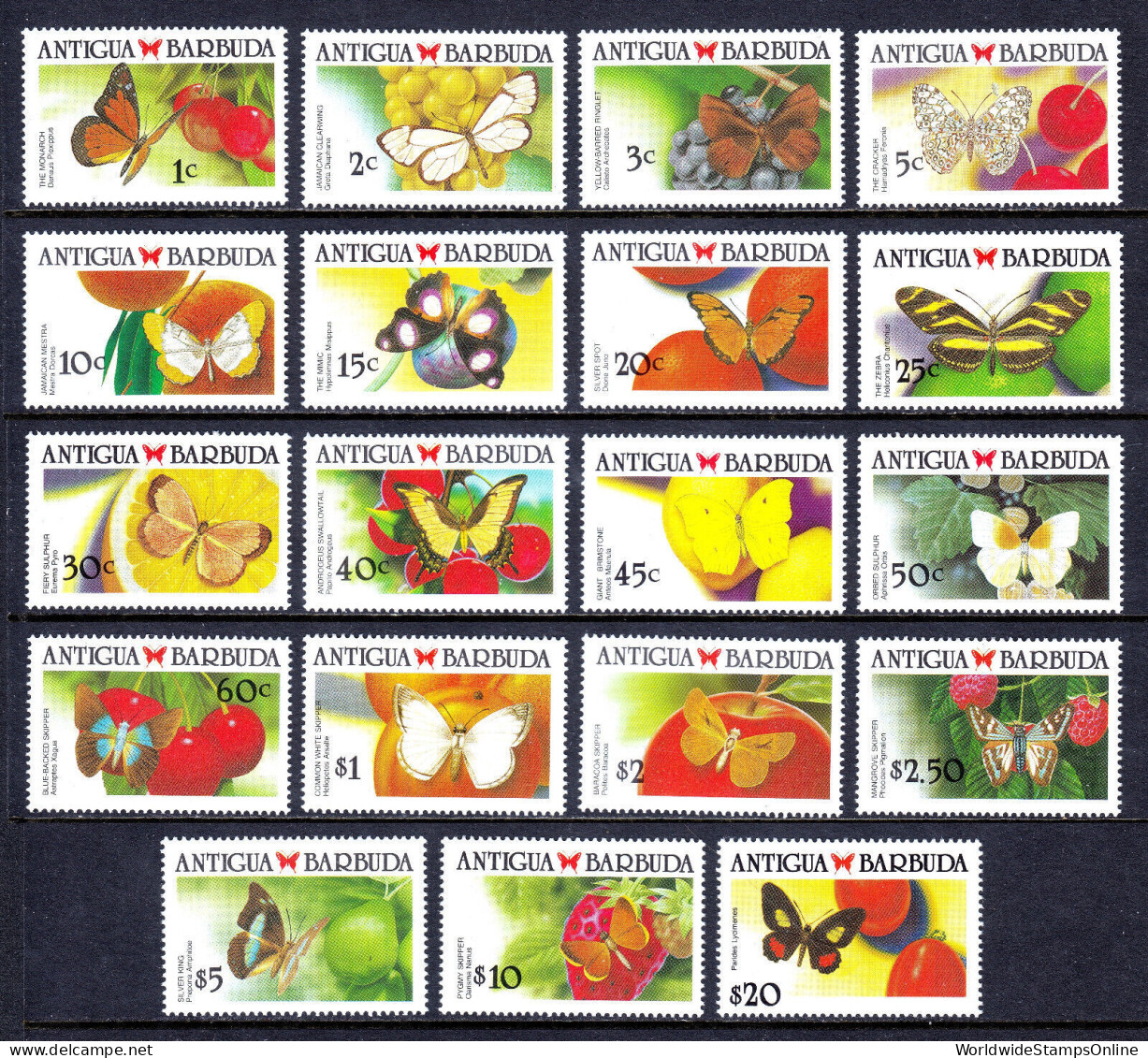 ANTIGUA — SCOTT 1145-1162 — 1988-90 BUTTERFLY SET — MNH — SCV $53 - Antigua And Barbuda (1981-...)