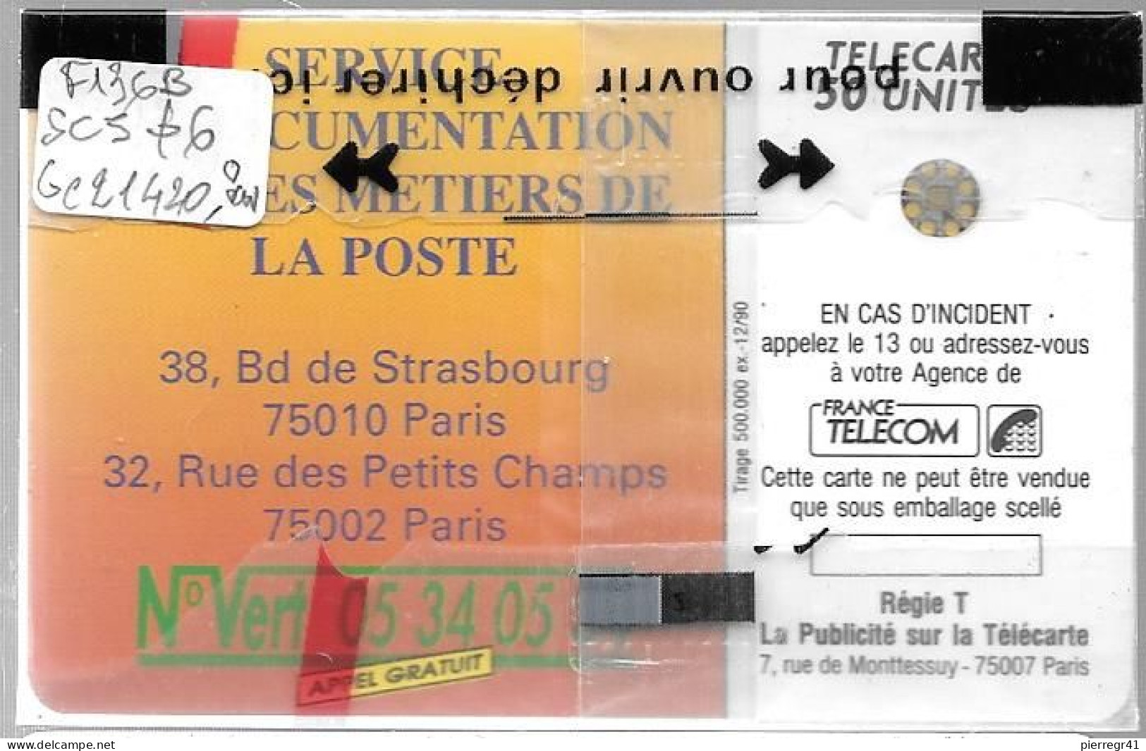 CARTE²-PUBLIC-F136 B.529-50U-SC5an-Trou 6-12/90-LA POSTE-5 Ge 21420-0 Envers-NSB-TBE - 1990