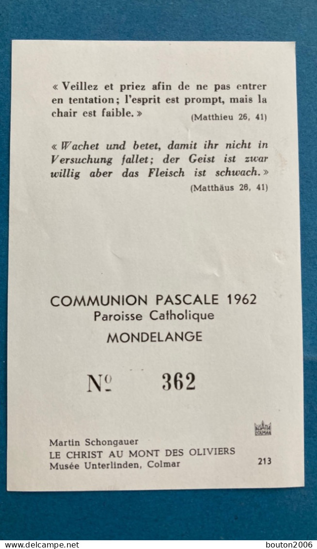 Faire Part Communion Pascale 1962 Mondelange - Communion