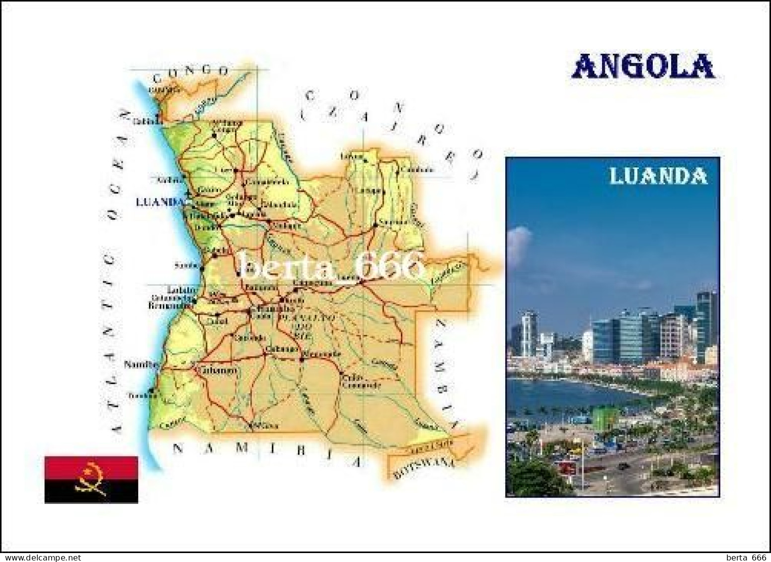 Angola Country Map New Postcard * Carte Geographique * Landkarte - Angola