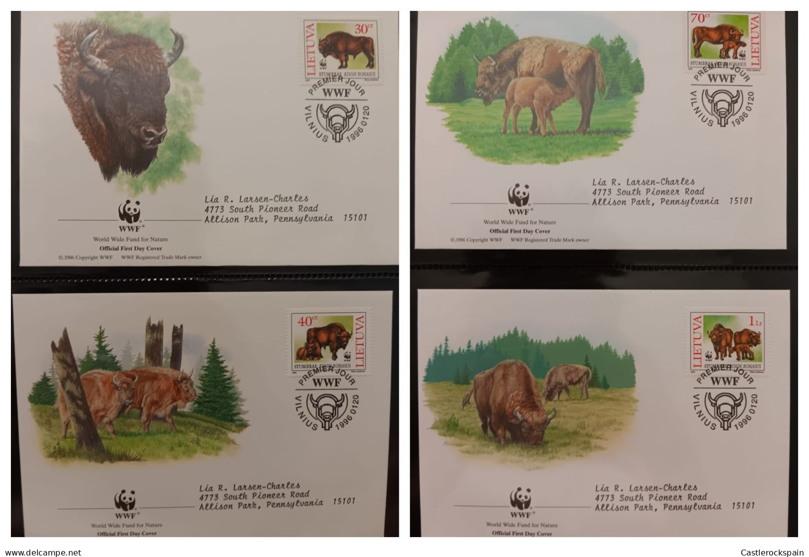 O) 1996 LITHUANIA, WWF - WORLD WILDLIFE FUND, STUMBRAS BISON BONASUS, HABITAT, FDC XF - Lituania