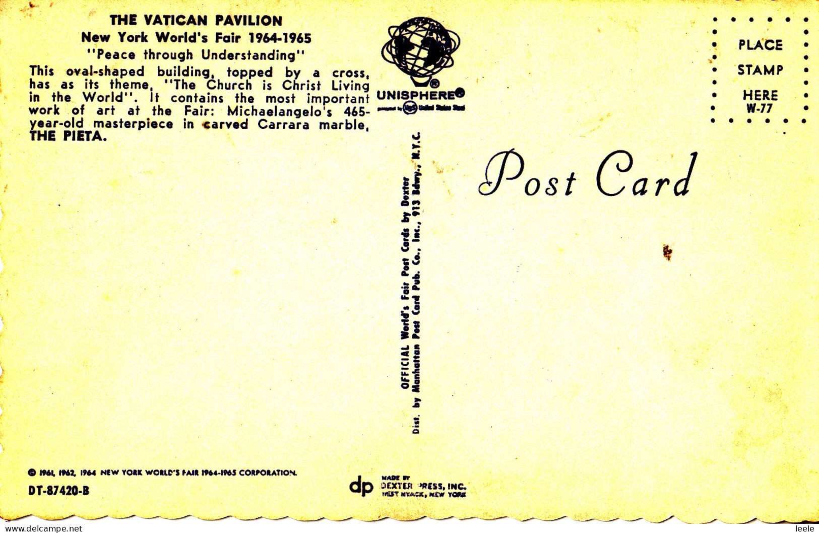 CY48. Vintage US Postcard.New York World's Fair. The Vatican Pavilion - Expositions