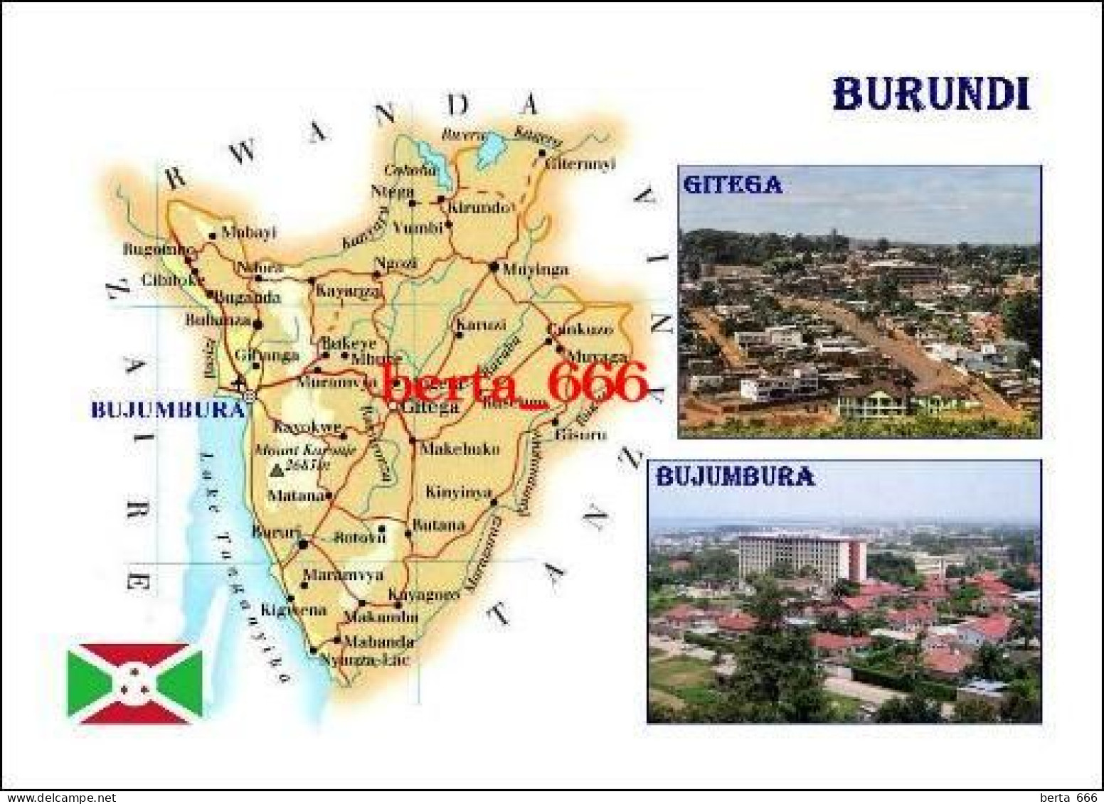 Burundi Country Map New Postcard * Carte Geographique * Landkarte - Burundi