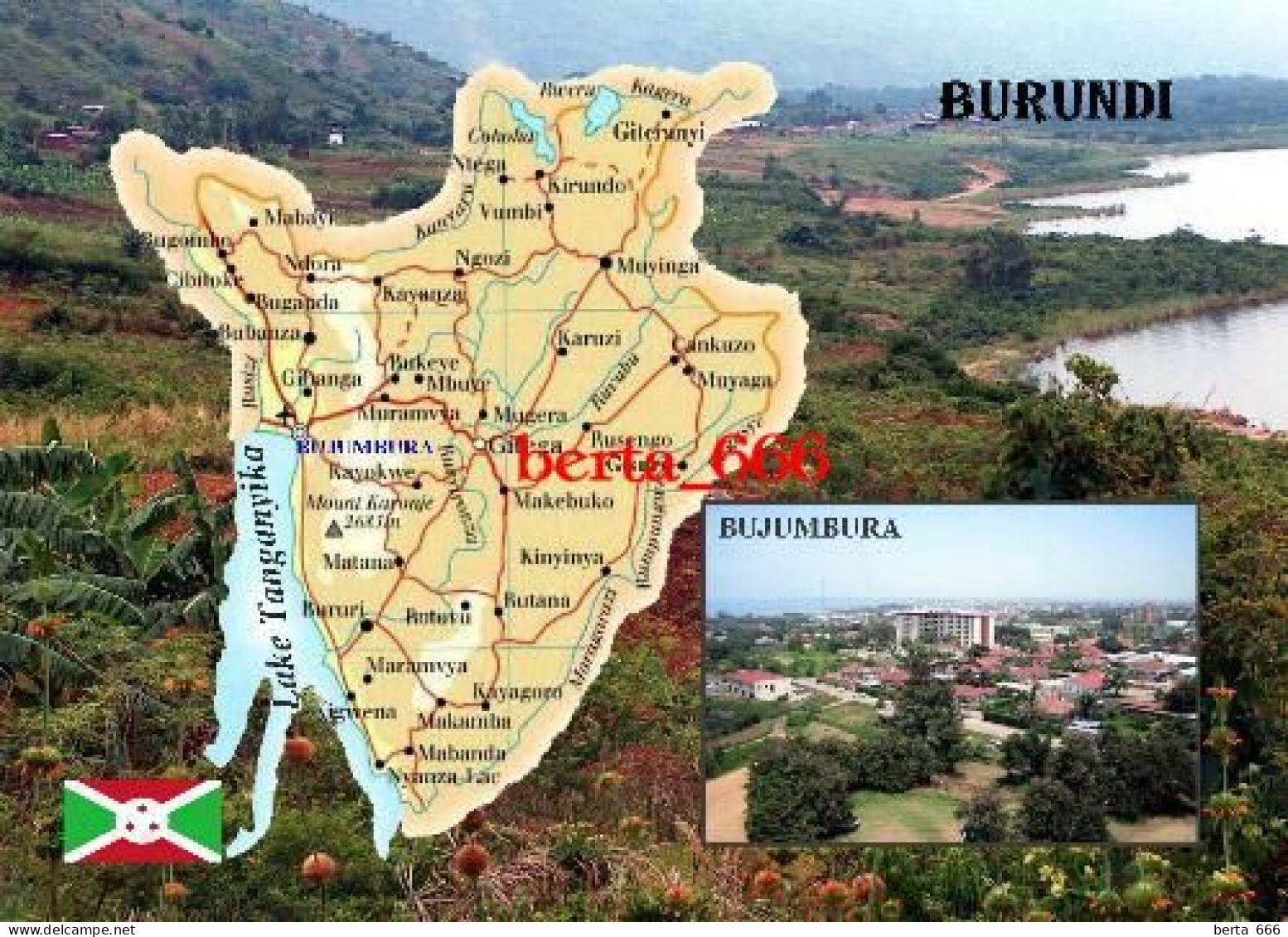 Burundi Country Map New Postcard * Carte Geographique * Landkarte - Burundi