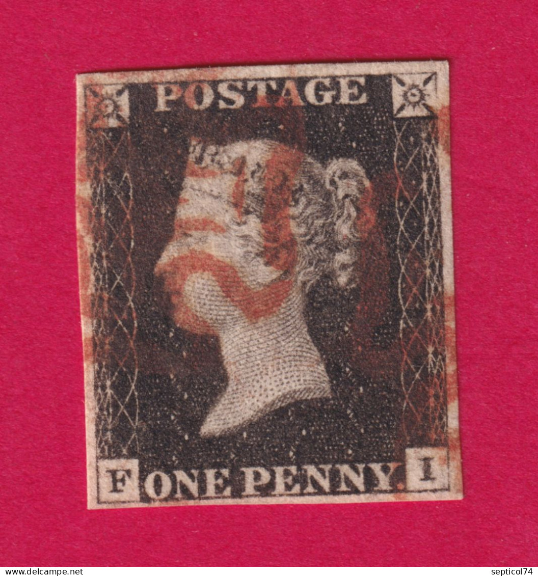 GRANDE BRETAGNE N°1 ONE PENNY BLACK CROIX DE MALTE ROUGE TIMBRE BRIEFMARKEN STAMP FRANCE - Gebruikt