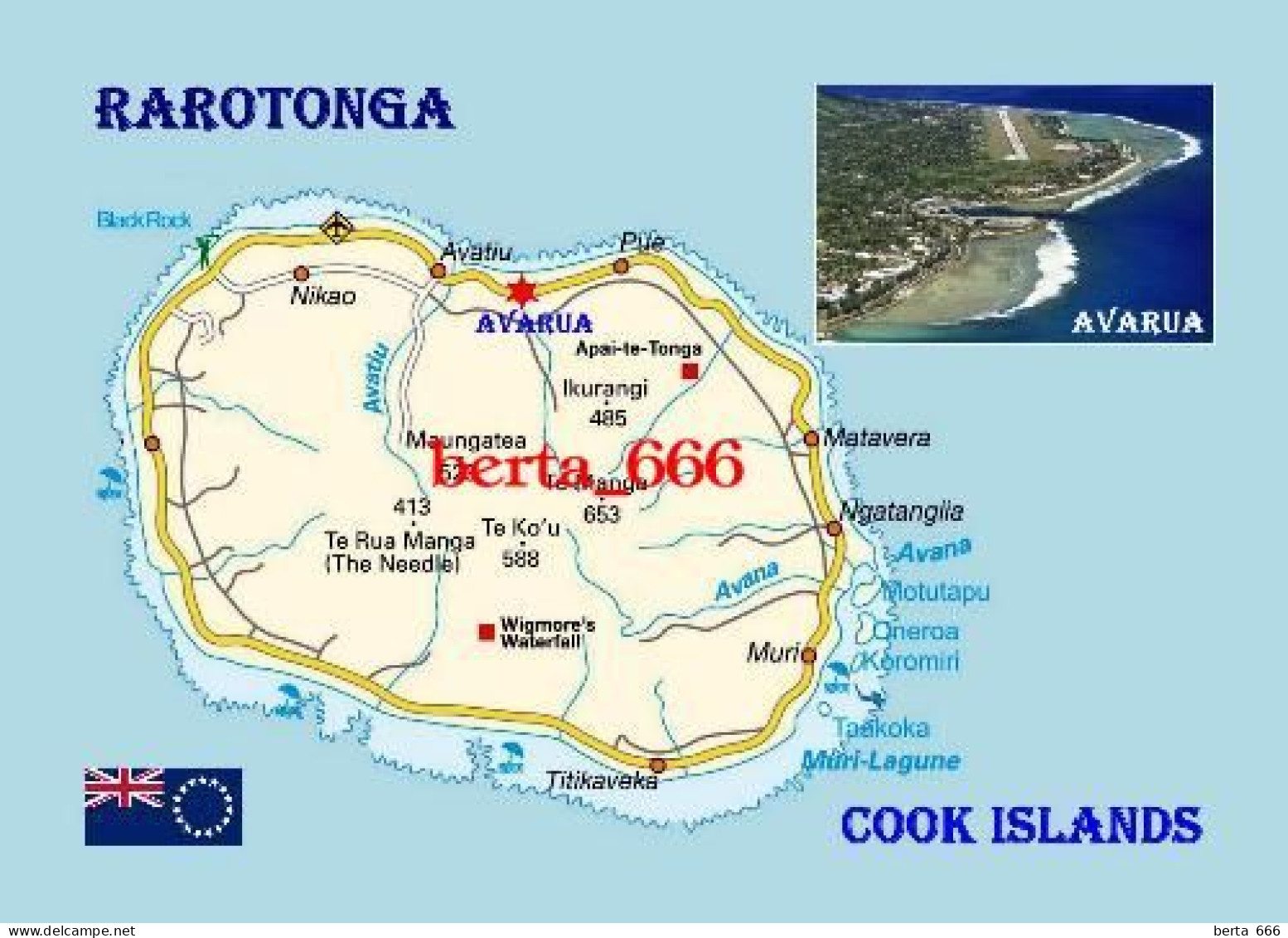 Cook Islands Rarotonga Island Map New Postcard * Carte Geographique * Landkarte - Cookeilanden