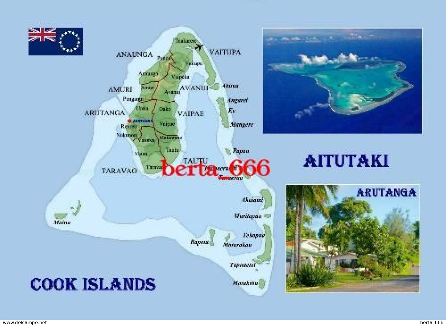 Cook Islands Aitutaki Atoll Map New Postcard * Carte Geographique * Landkarte - Cook-Inseln
