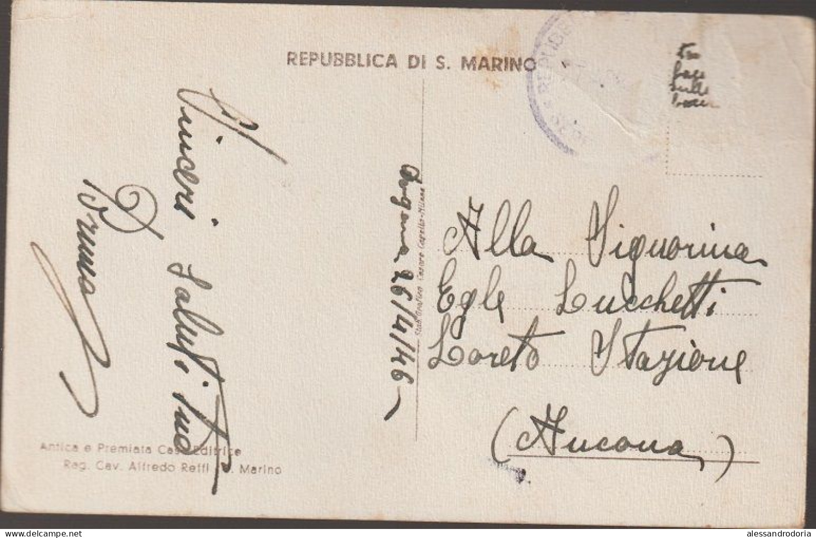 Cartolina Viaggiata Affrancata Francobollo Rimosso Repubblica Di S. Marino Interno Della Seconda Torre 1946 - Saint-Marin