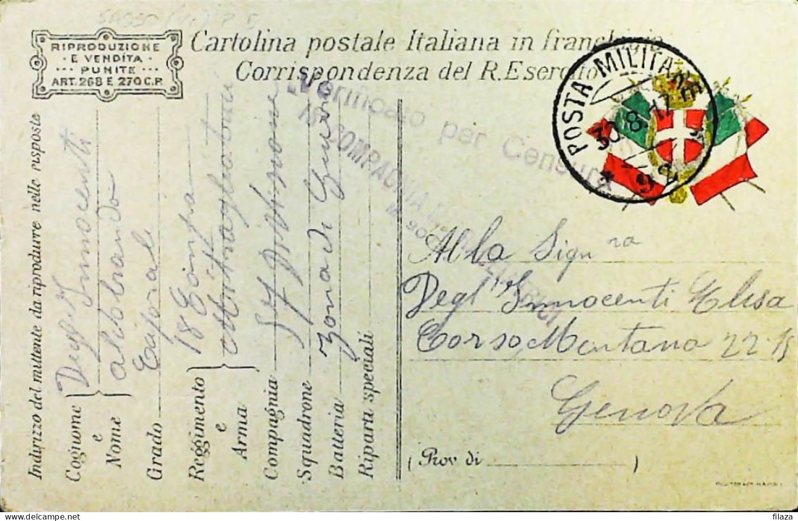 ITALY - WW1 – WWI Posta Militare 1915-1918 – S6563 - Militärpost (MP)