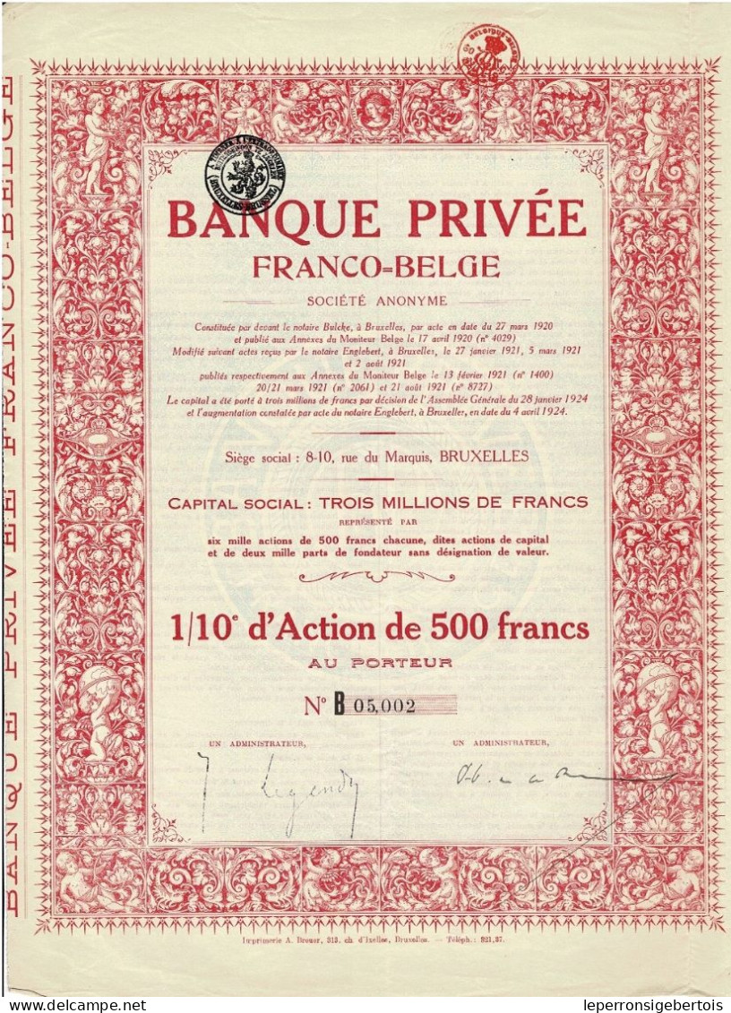 - Titre De 1924 - Banque Privée Franco-Belge - Société Anonyme  - - Banque & Assurance