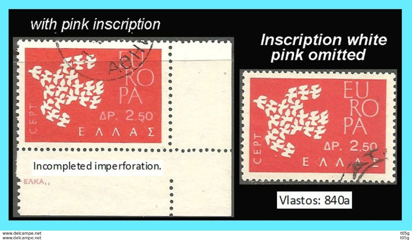 GREECE- GRECE - HELLAS - EUROPA CEPT 1961: 2.50drx Inscription White, Pink Omitted Used - Usati
