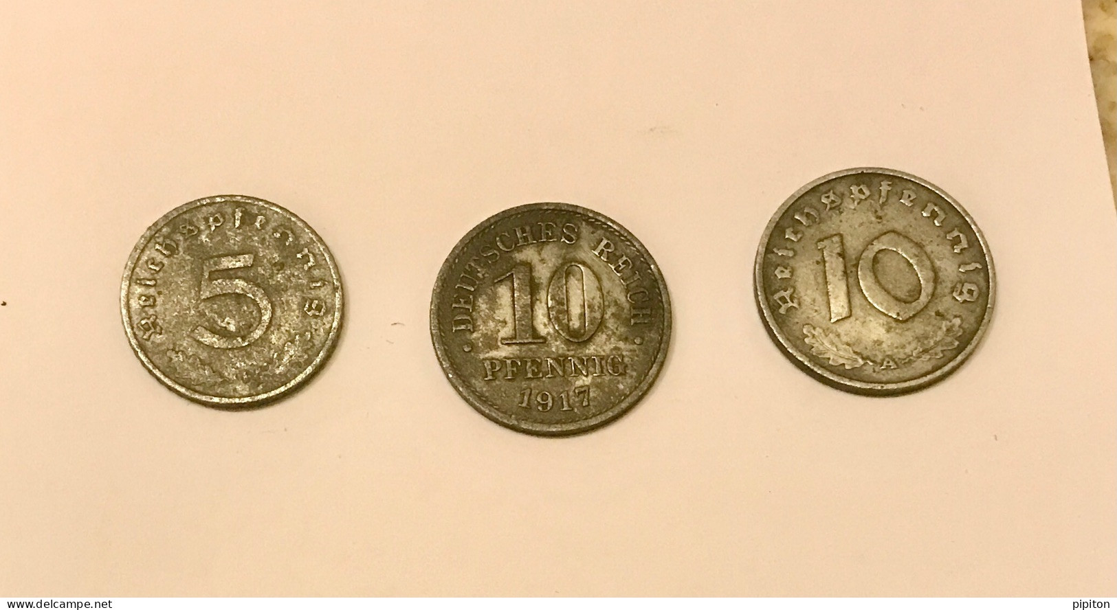 3 Pièces De Monnaie Allemagne 10 Pfennig 1941 Et 1917, 5 Pfennig 1940 - 10 Reichspfennig