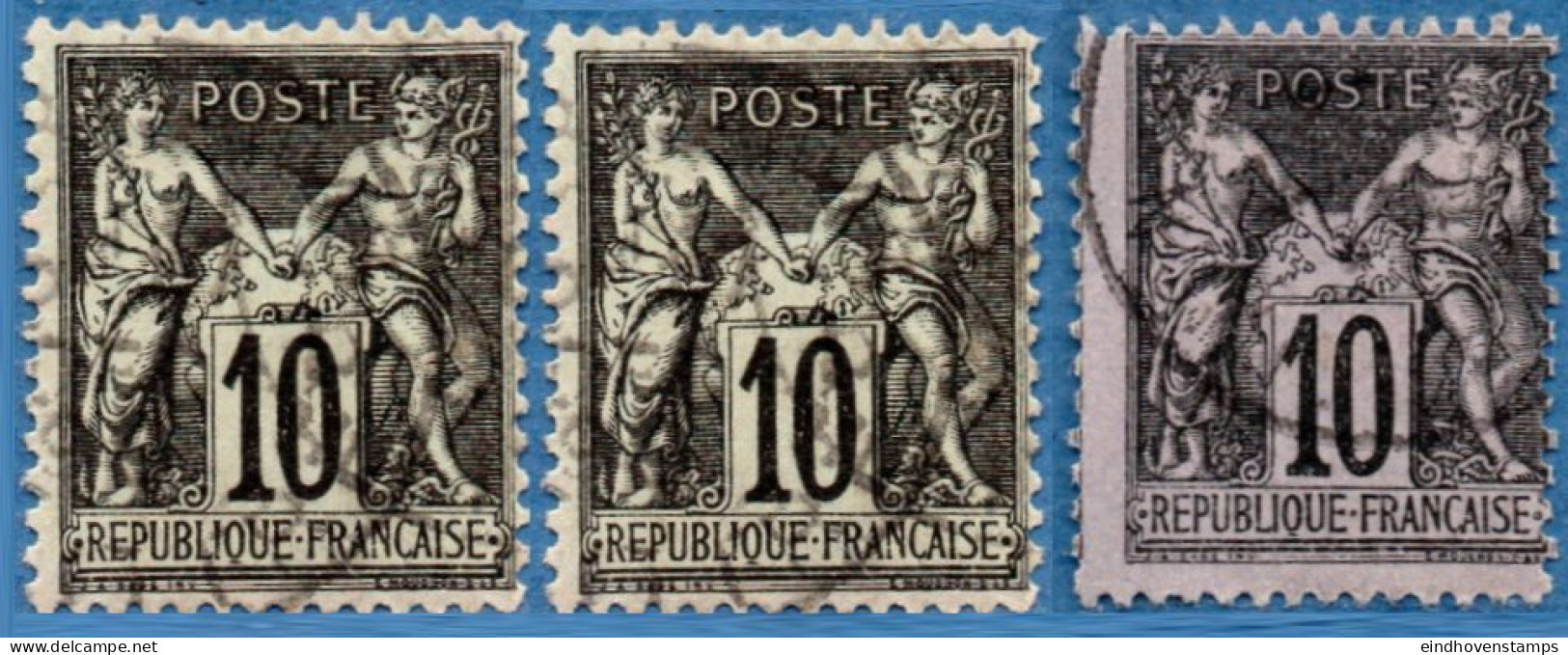 France 1898 10 C Black On Lilac 3 Shades Type III (N Below B) Cancelled - 1898-1900 Sage (Tipo III)