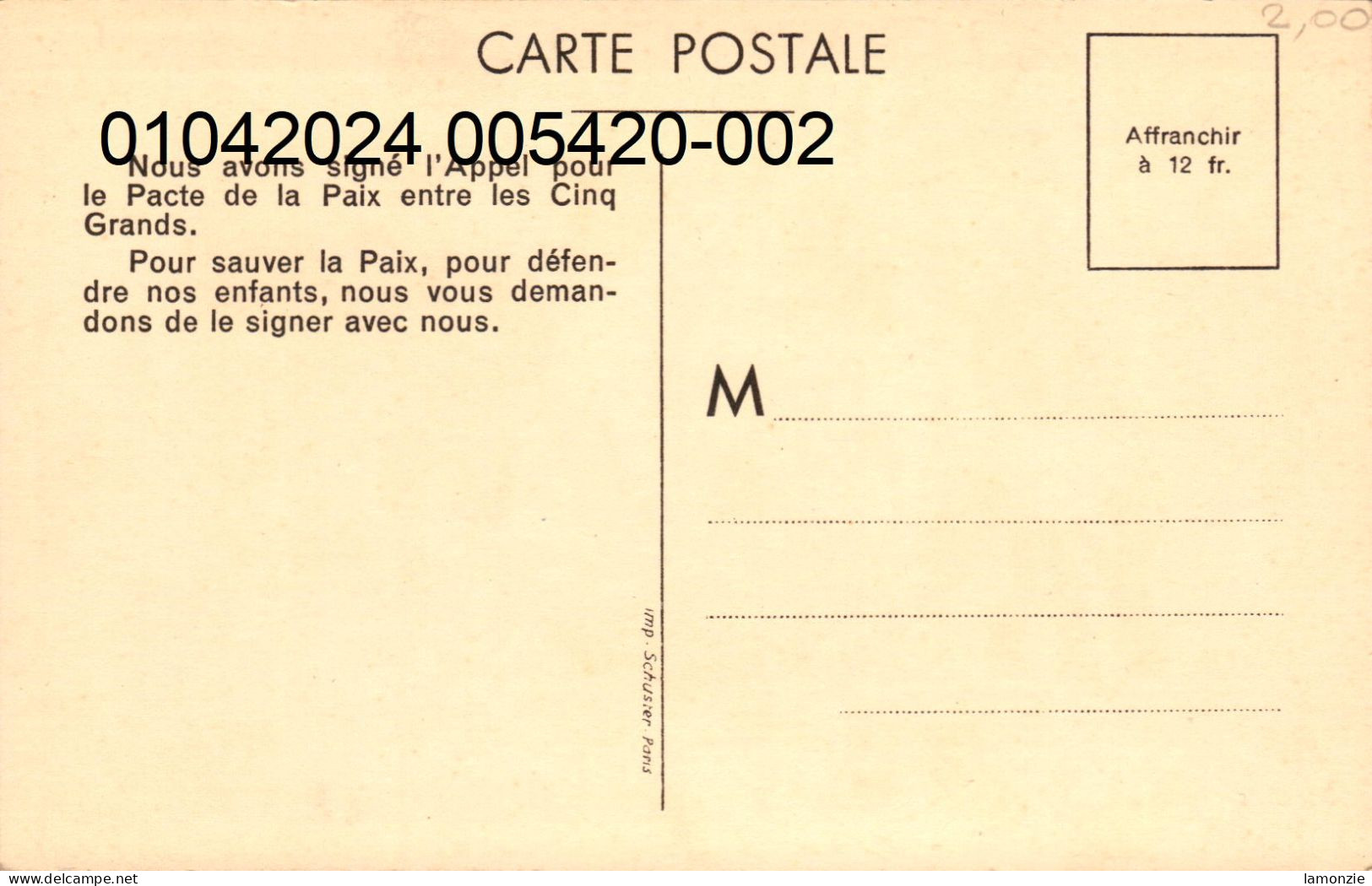 Jean EFFEL(1908-1982). Cpsm   - "Appel Pour Signer Le Pacte De Paix Entre Les 5 Grands (1)...  (scans Recto-verso) - Effel
