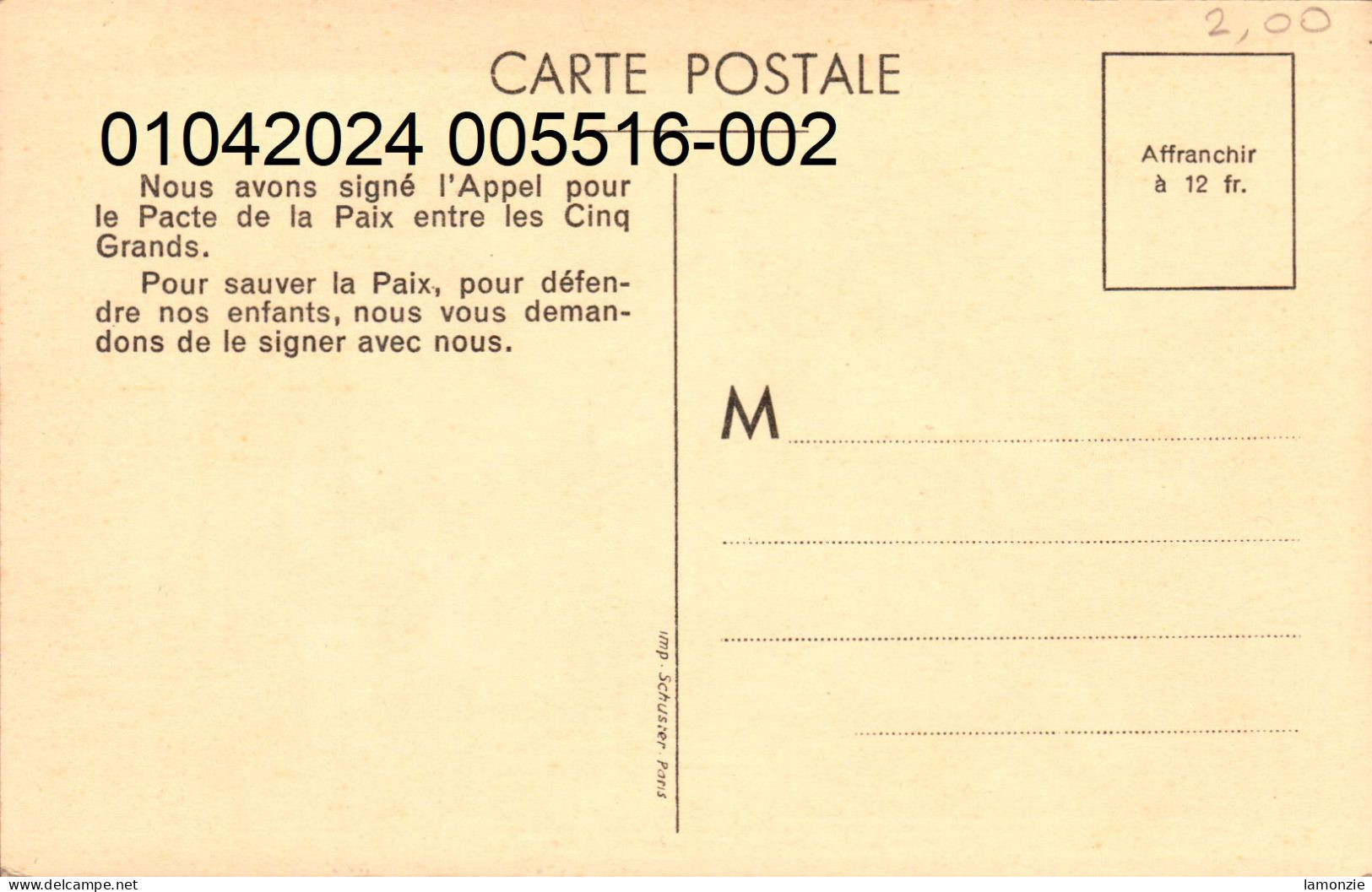 Jean EFFEL(1908-1982). Cpsm   - "Appel Pour Signer Le Pacte De Paix Entre Les 5 Grands (3)...  (scans Recto-verso) - Effel