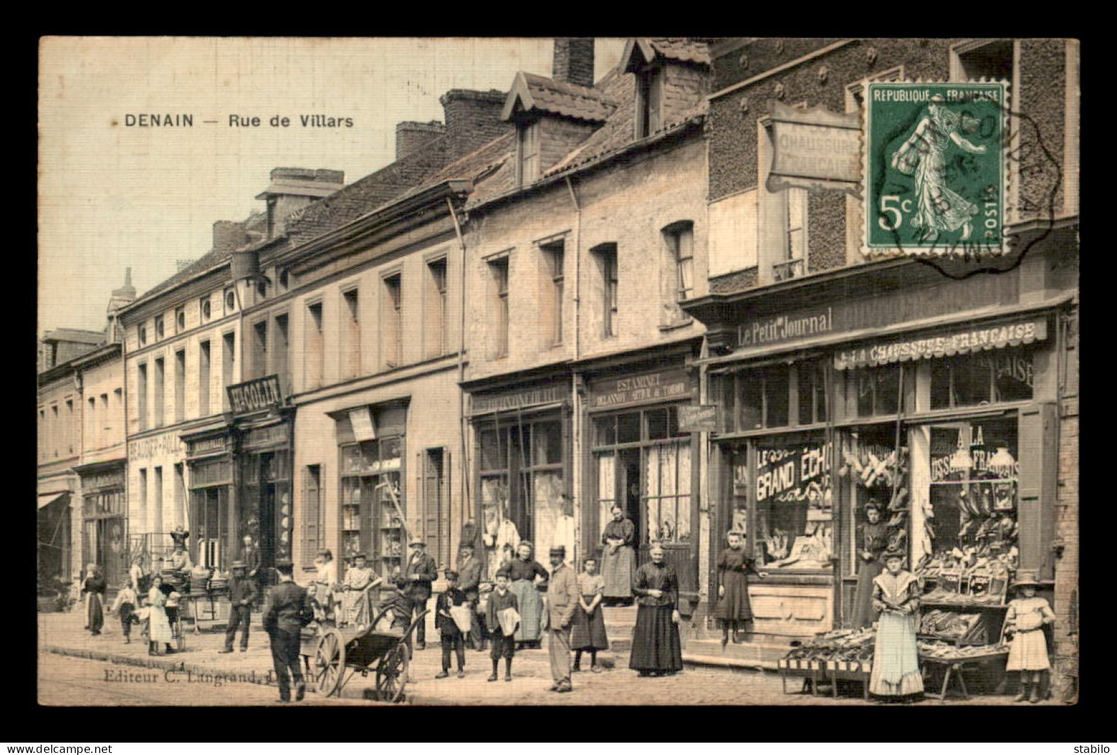 59 - DENAIN - RUE DE VILLARS - CARTE TOILEE ET COLORISEE - Denain