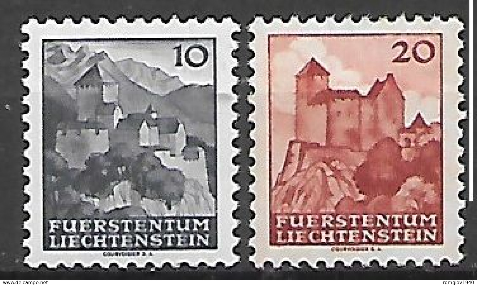 LIECHTENSTEIN 1943 CASTELLO DI VADUZ E GUTEMBERG  UNIF. 197-198  MNH XF - Nuovi