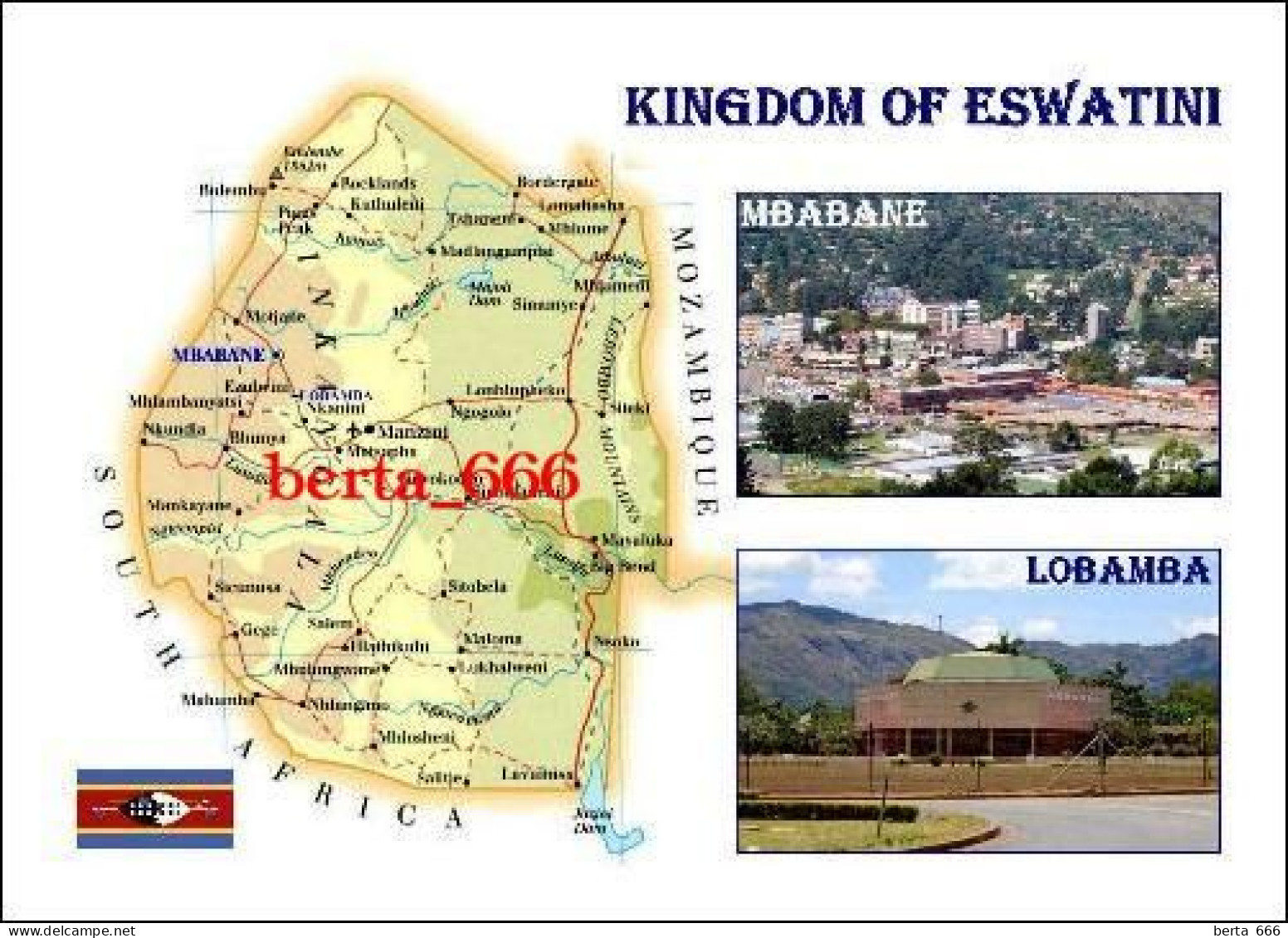 Eswatini Country Map Swaziland New Postcard * Carte Geographique * Landkarte - Swazilandia