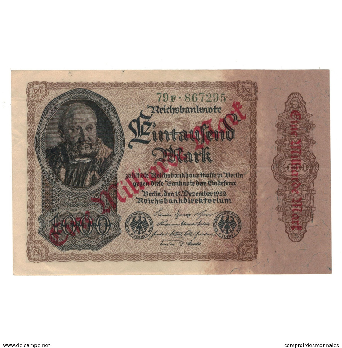 Billet, Allemagne, 1 Milliarde Mark On 1000 Mark, 1922, 1922-12-15, TTB+ - 1 Milliarde Mark