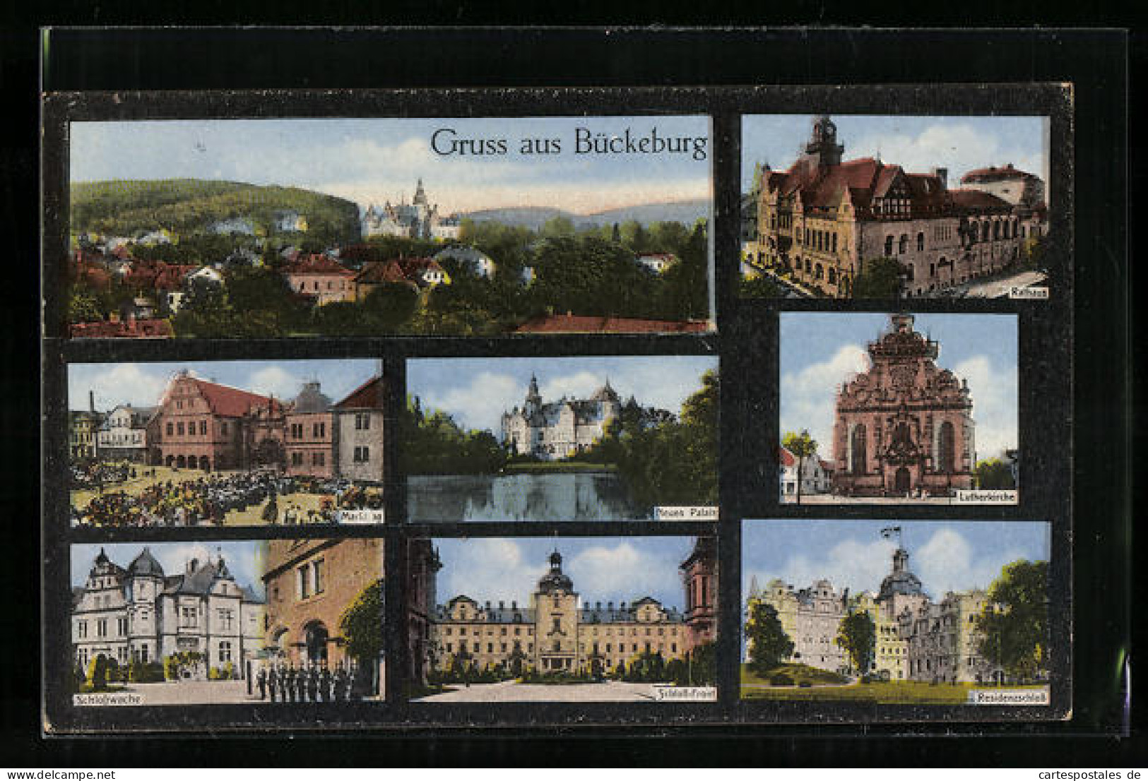 AK Bückeburg, Neues Palais, Schlosswache, Rathaus  - Bueckeburg