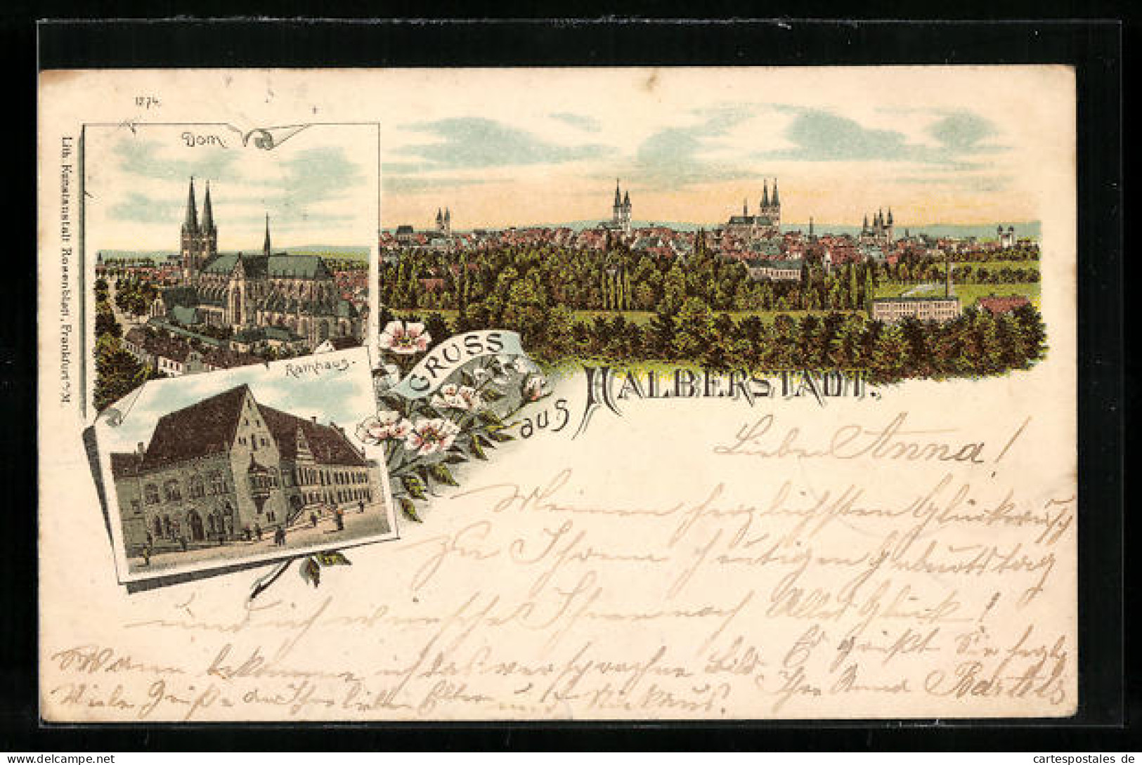 Vorläufer-Lithographie Halberstadt, 1895, Rathaus, Dom, Gesamtansicht Mit Umgebung  - Halberstadt