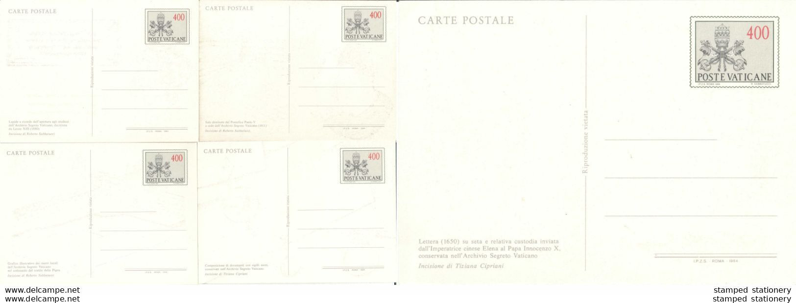 VATICANO 1984 - 5 INTERI POSTALI ARCHIVIO SEGRETO VATICANO L. 400 IN FOLDER - NUOVI - FILAGRANO C26 - Postal Stationeries