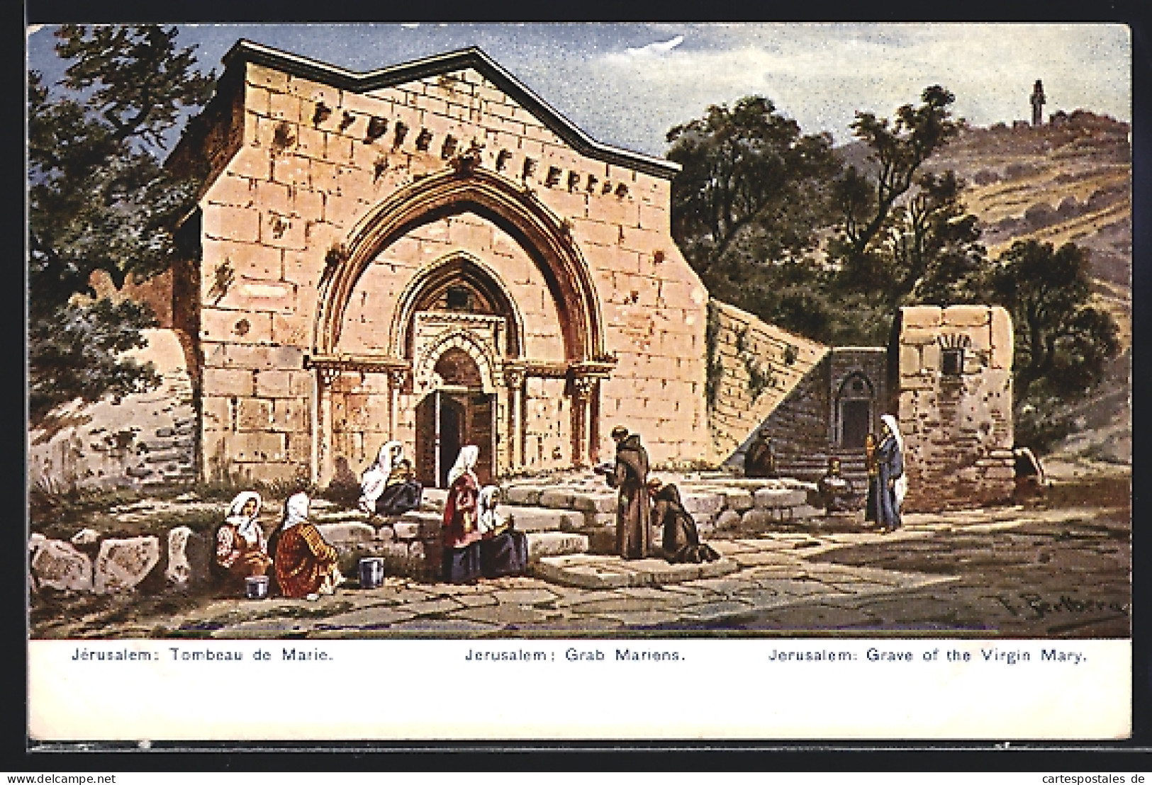 Künstler-AK Friedrich Perlberg: Jerusalem, An Der Grabstätte Mariens  - Perlberg, F.