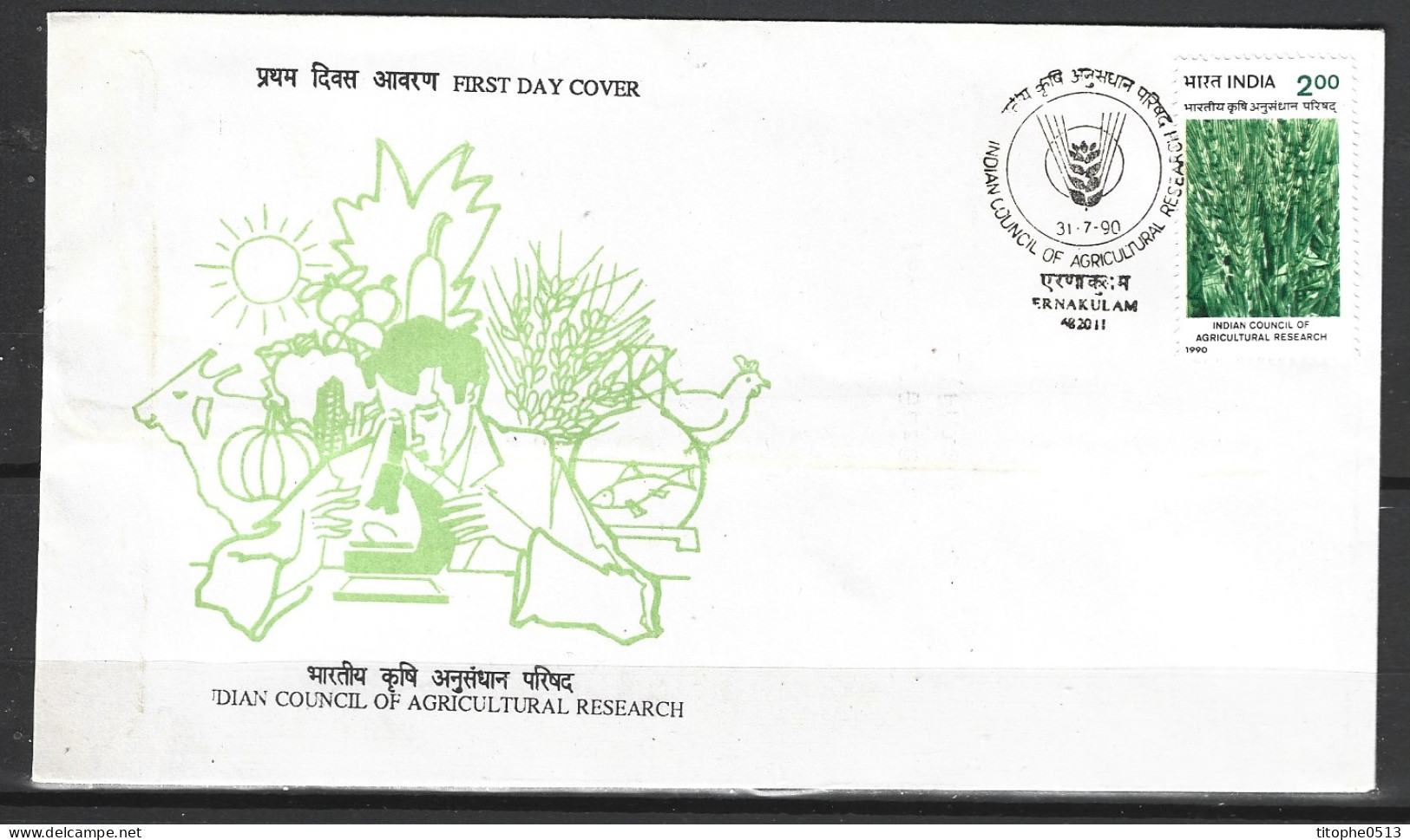 INDE. N°1059 Sur Enveloppe 1er Jour (FDC) De 1990. Conseil De La Recherche Agricole/Céréales/Microscope. - Agricultura