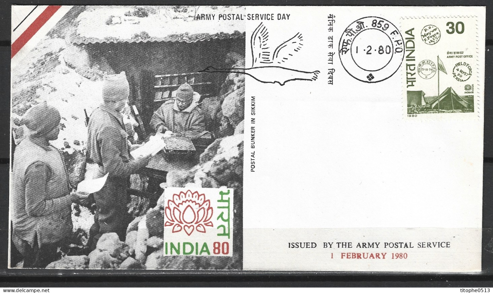 INDE. N°606 De 1980 Sur Enveloppe 1er Jour. Poste De Campagne De L'armée. - Post