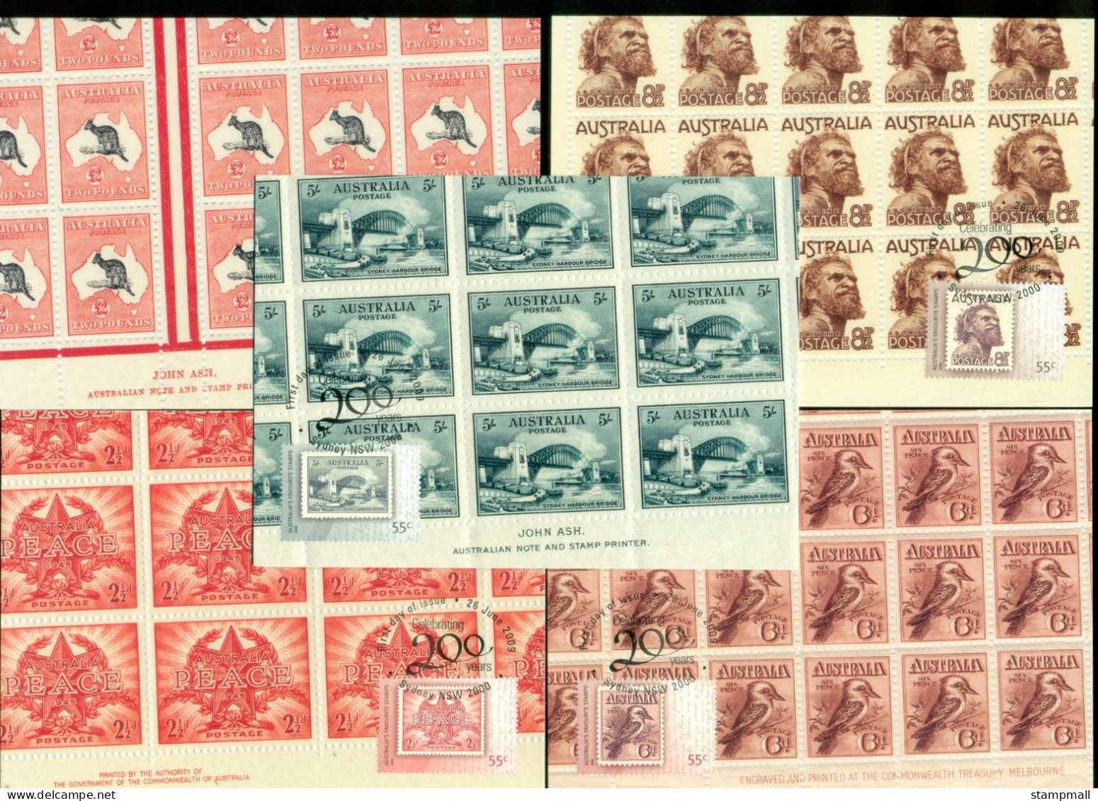 Australia 2009 Australia's Favourite Stamps Maxicards (hinged On Reverse) FDI - Cartes-Maximum (CM)