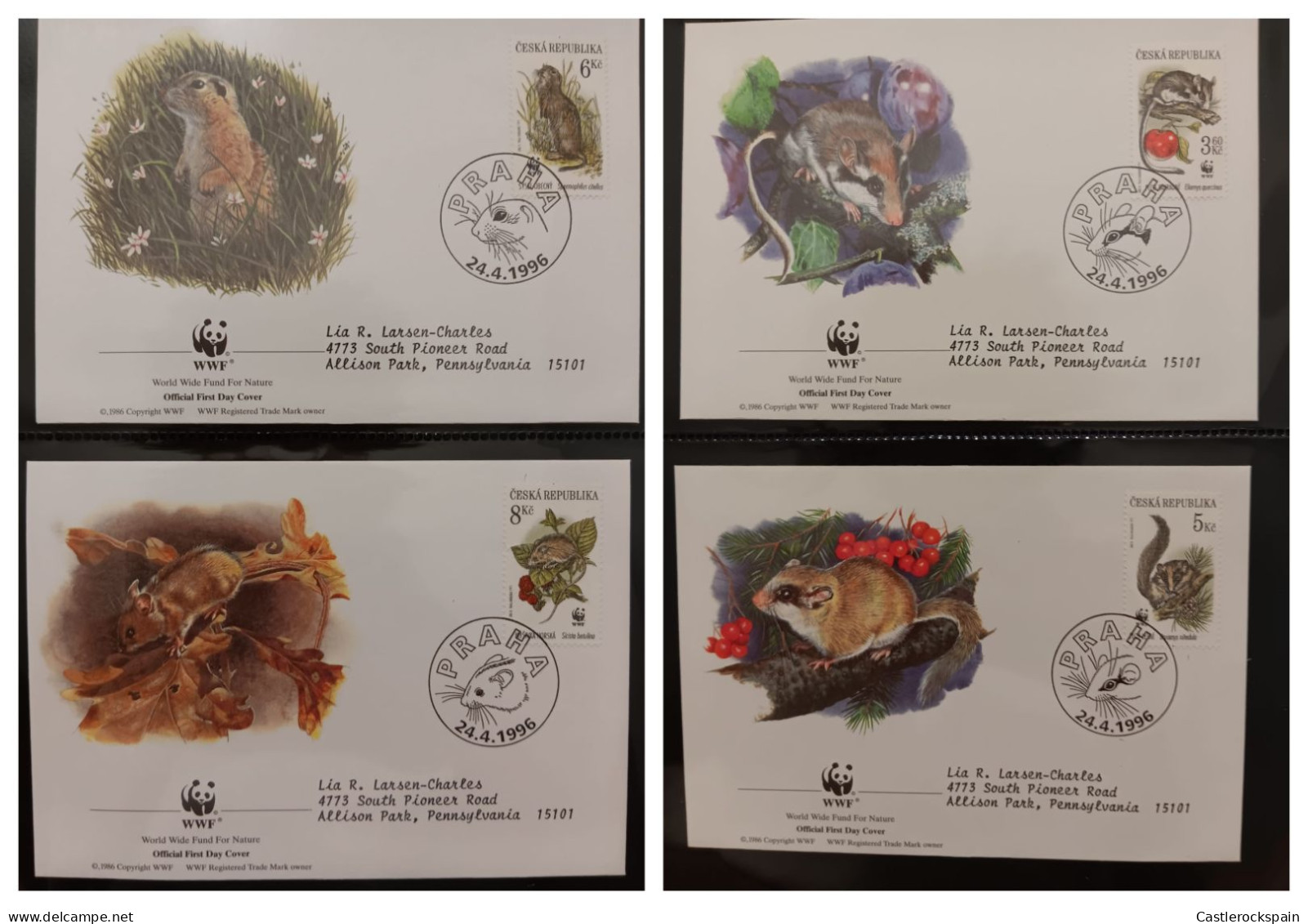 O)  1996 CZECH REPUBLIC, WWF - WORLD WILDLIFE FUND,   ELIOMYS QUERCINUS, DRYOMYS NITEDULA, SPERMOPHILUS, SICISTA,  FDC X - Altri & Non Classificati