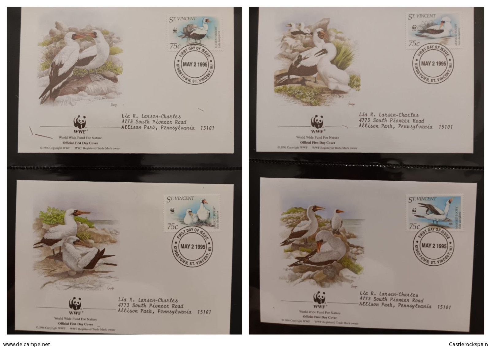 O) 1995 ST. VINCENT, WWF - WORLD WILDLIFE FUND, BIRDS - MASKED BOOBY, STANDING, ONE NESTING, STRETCHING WINGS, FDC XF - St.Vincent (1979-...)