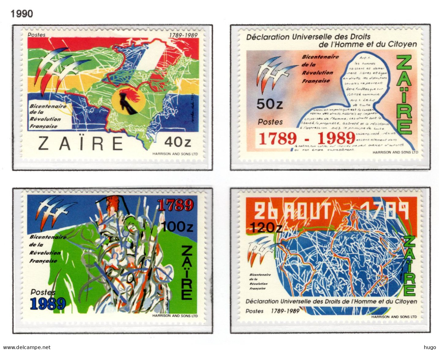 ZAIRE 1331/1334 MNH 1990 - 200e Verjaardag Van De Franse Revolutie - Ungebraucht