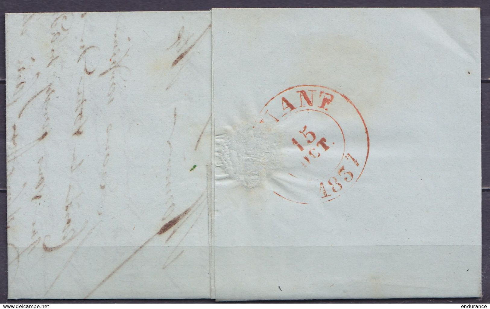 L. Datée 13 Octobre 1837 De Fayt-lez-Manage Càd T18 FAYT/13/X Pour Bureau Restant à DINANT Port "4" Corrigé En "3" (au D - 1830-1849 (Independent Belgium)