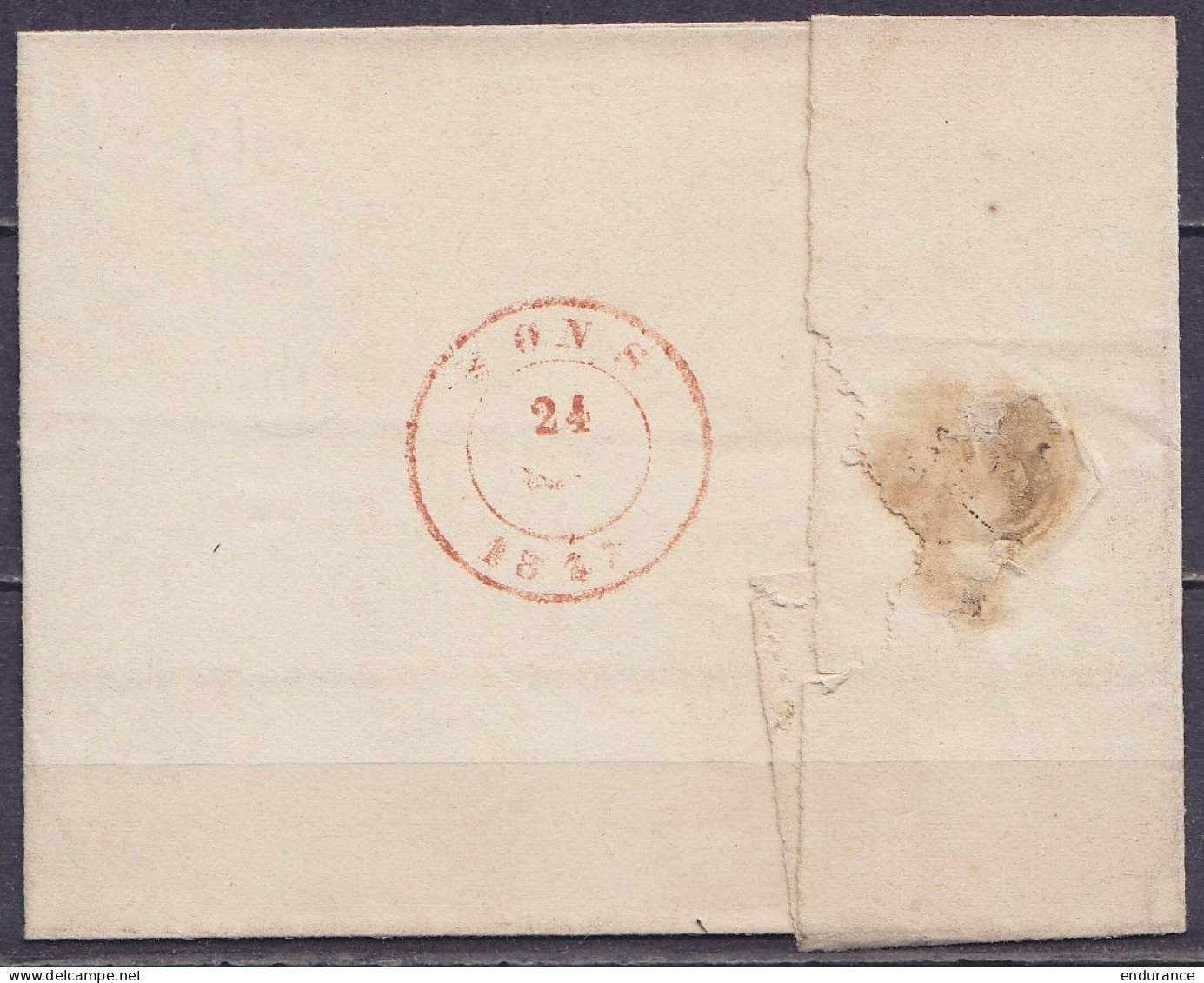 LSC (sans Contenu) Càd ST-GHISLAIN /24 DEC. 1847 Pour MONS - Boîte Rurale "K" - Port "3" (au Dos: Càd Arrivée MONS) - 1830-1849 (Belgique Indépendante)