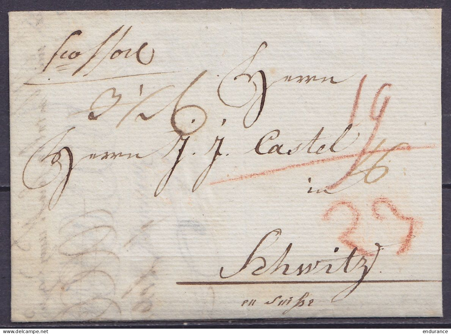 L. Acheminée Datée 24 Octobre 1791 De VERVIERS Pour SCHWITZ Suisse - Man. "fco Ffort" (franco Francfort) - 1714-1794 (Paises Bajos Austriacos)