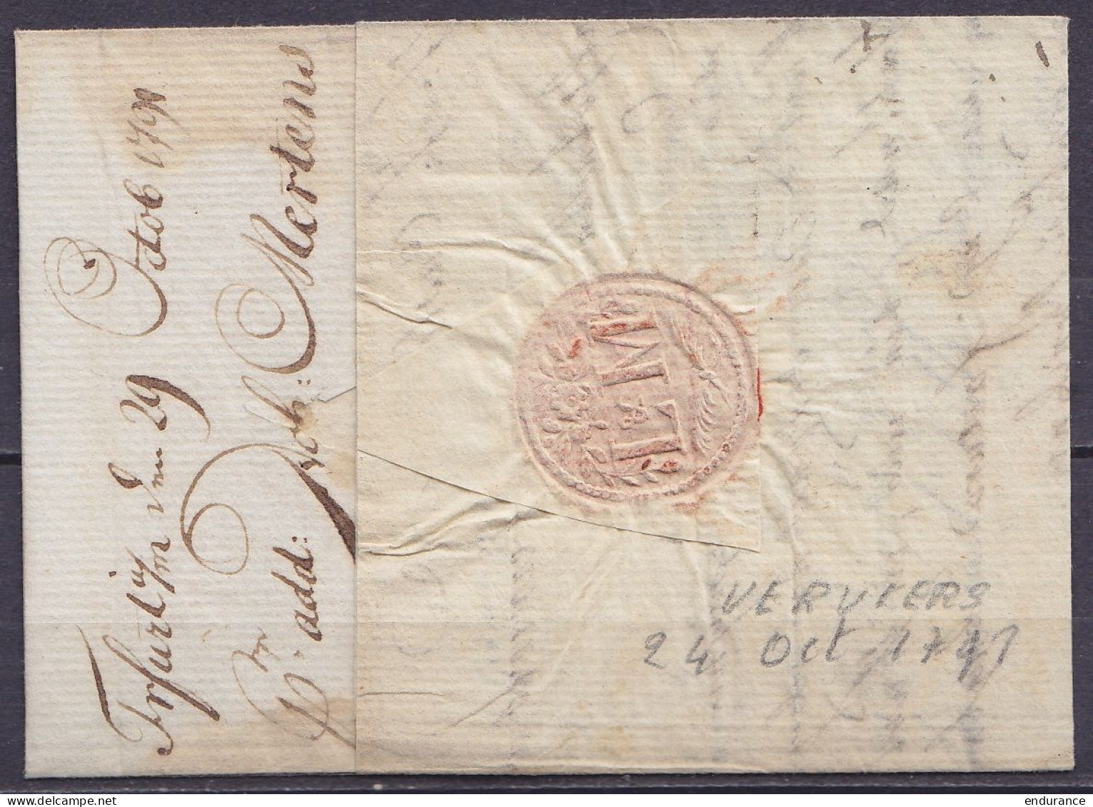 L. Acheminée Datée 24 Octobre 1791 De VERVIERS Pour SCHWITZ Suisse - Man. "fco Ffort" (franco Francfort) - 1714-1794 (Paises Bajos Austriacos)